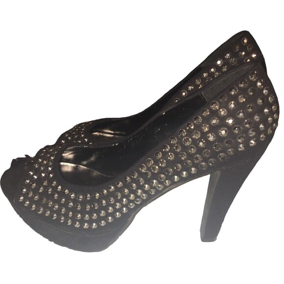 Candies Open Toe Studded Heels size 9.5 M Black Silver Platform Shoes Boho Chic - Picture 3 of 8